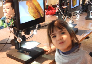 Dzieci oglądają eksponaty w Muzeum Ziemi.